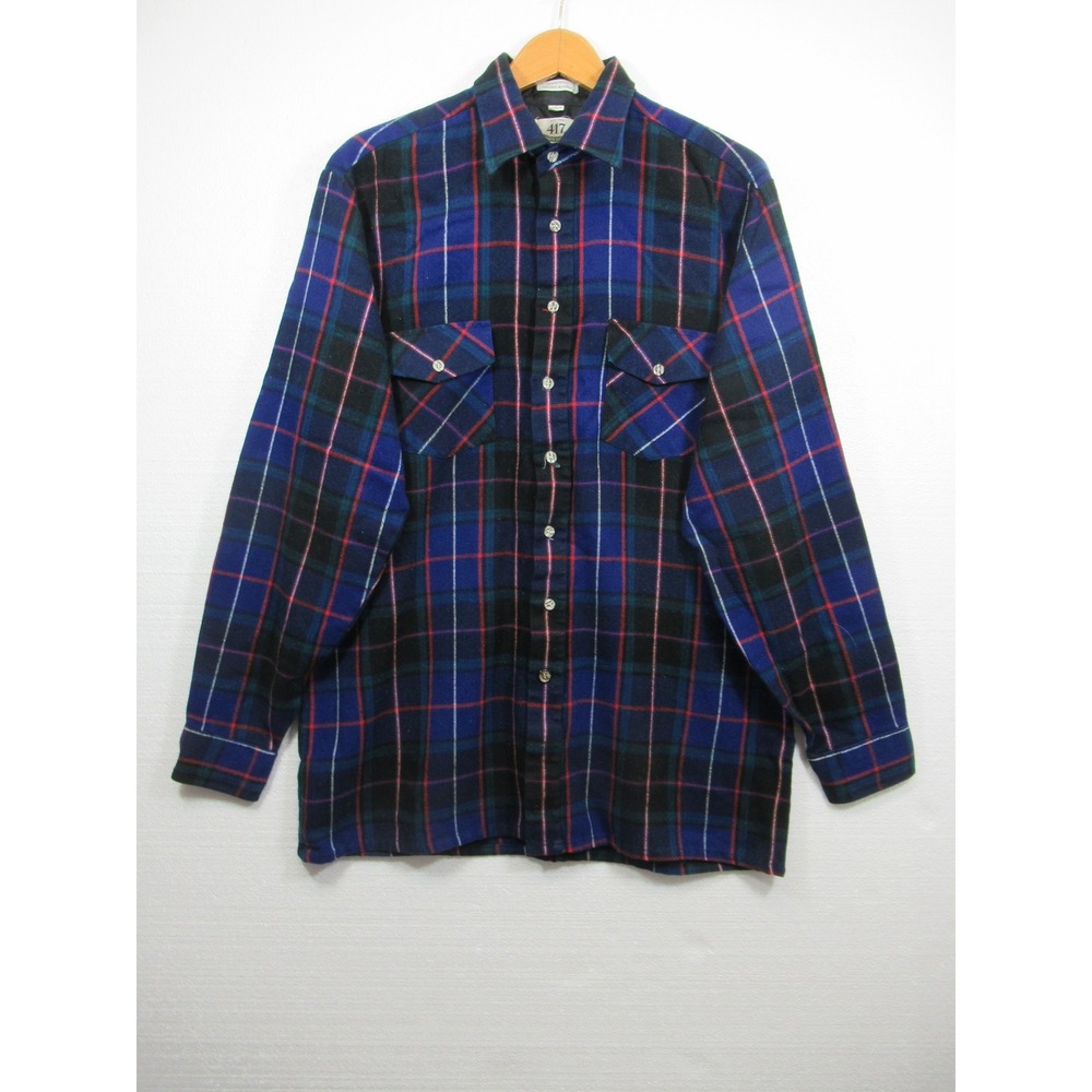 Vintage 70s 80s Van Heusen Flannel Shirt Tall Men LT Plaid Workwear Outdoor
